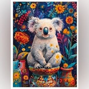 Colorful Koala Diamond Painting Kit 30x40cm Floral Background DIY Art Craft